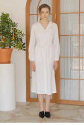 Long-Sleeve Linen Shirt Dress with Drawstring Waist, Flap Detail, and Side Pockets